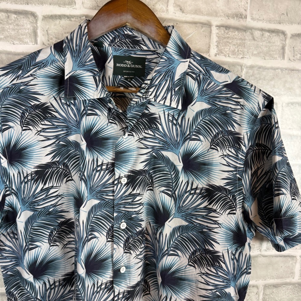 Rodd & Gunn Mens XL Sports Fit Palm Leaf Print Cotton Short Sleeve Button Up